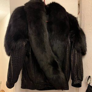 Vintage Fox Belly Fur  Covered Leather Coat  Sz 8/10 and Pants